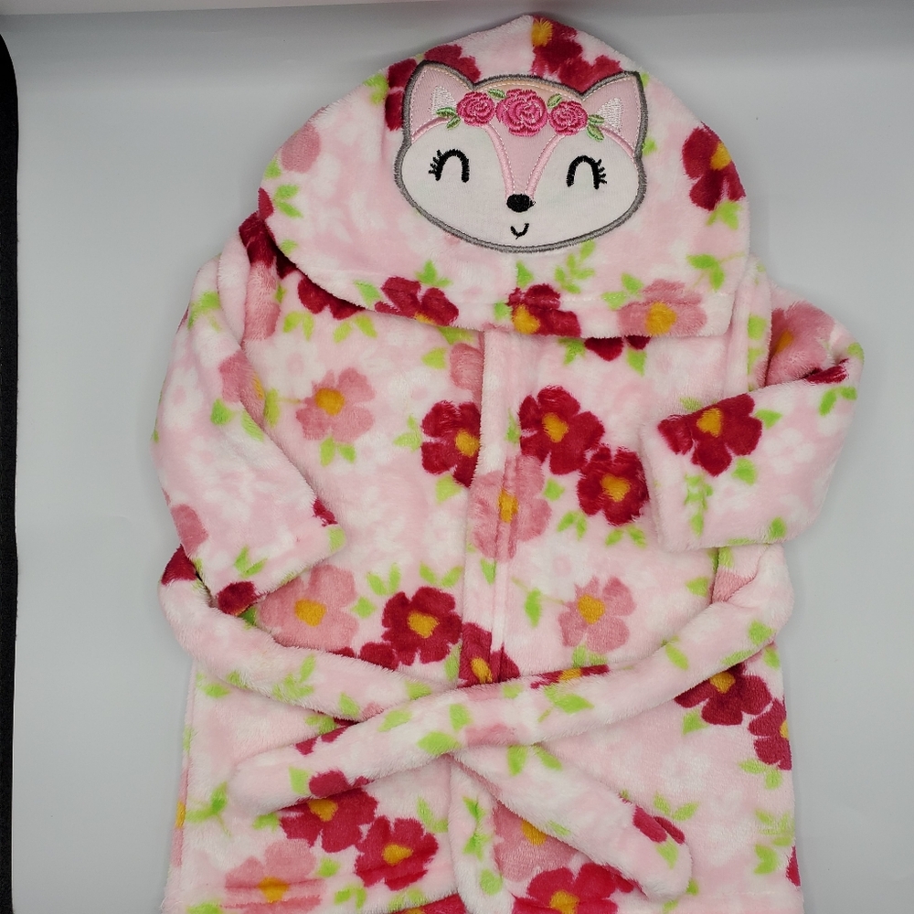 Floral Pink Fox Hooded Robe Size 0-9 Months
